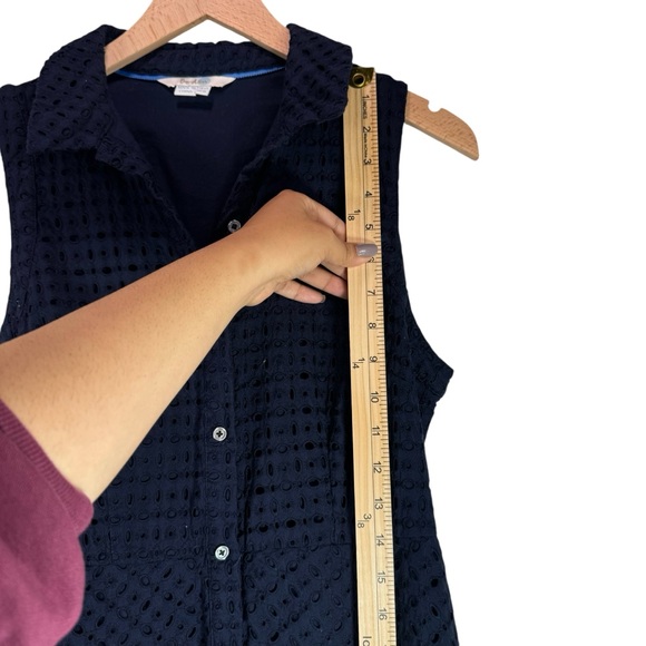 Boden Navy Eyelet Midi Dress Size 8 Long Button Front Sleeveless Cotton Office - Picture 5 of 9
